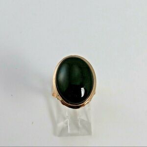 Vintage Mid-Century Nephrite Jade Cabochon 14K Yellow Gold Ring